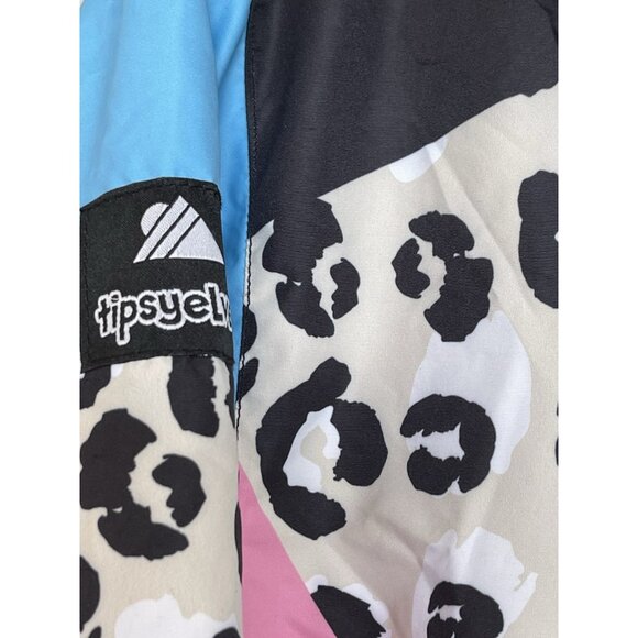Tipsy Elves Ski Snow Suit Womens Size Small S Snow Leopard Pink Blue Faux Fur - Picture 8 of 10